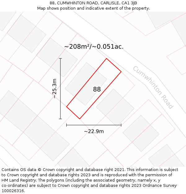 88, CUMWHINTON ROAD, CARLISLE, CA1 3JB: Plot and title map