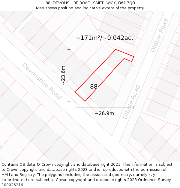 88, DEVONSHIRE ROAD, SMETHWICK, B67 7QB: Plot and title map