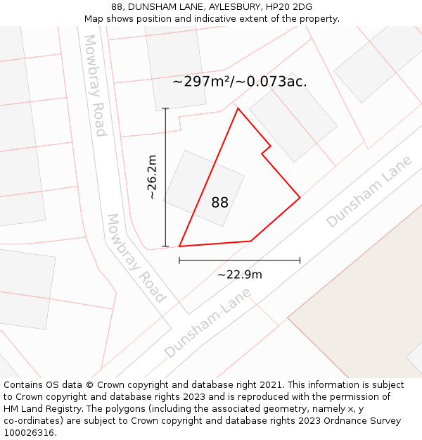 88, DUNSHAM LANE, AYLESBURY, HP20 2DG: Plot and title map
