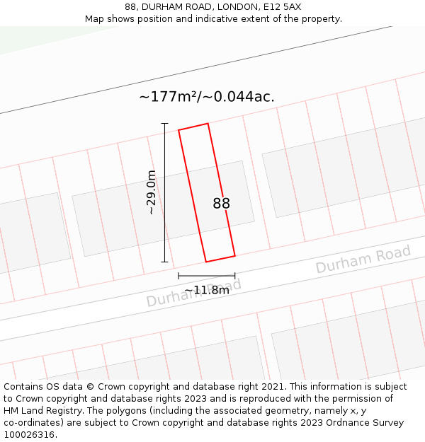 88, DURHAM ROAD, LONDON, E12 5AX: Plot and title map