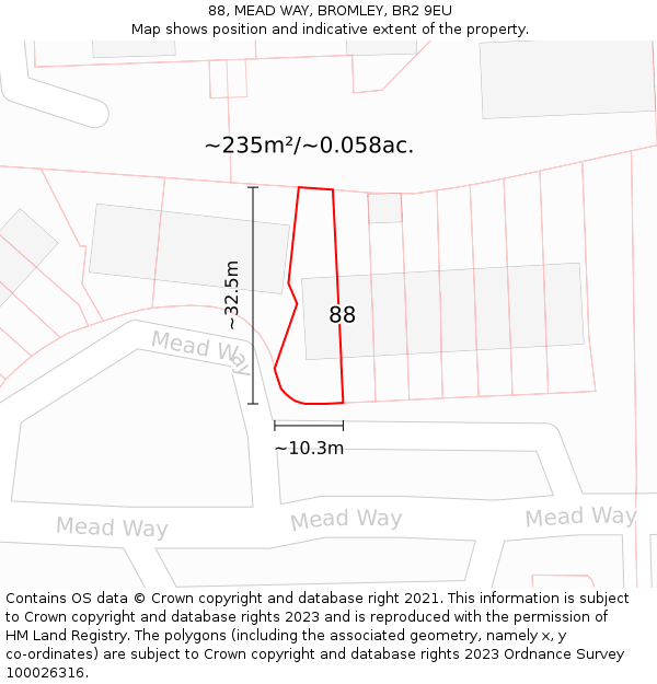 88, MEAD WAY, BROMLEY, BR2 9EU: Plot and title map