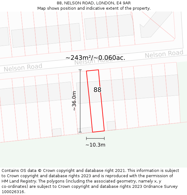 88, NELSON ROAD, LONDON, E4 9AR: Plot and title map