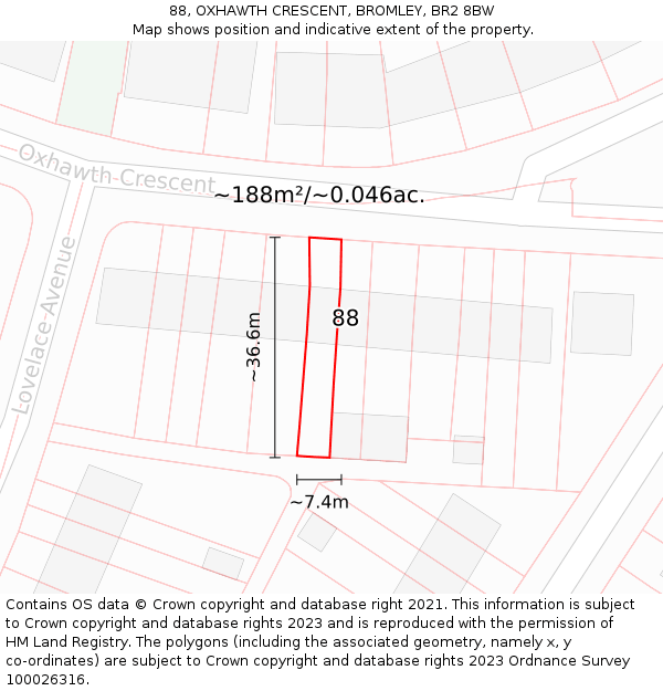 88, OXHAWTH CRESCENT, BROMLEY, BR2 8BW: Plot and title map