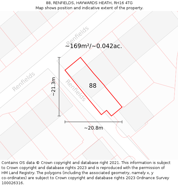 88, RENFIELDS, HAYWARDS HEATH, RH16 4TG: Plot and title map