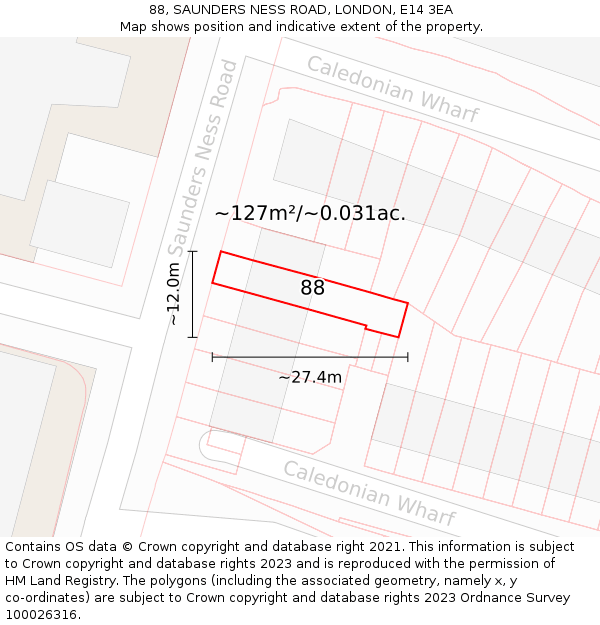 88, SAUNDERS NESS ROAD, LONDON, E14 3EA: Plot and title map