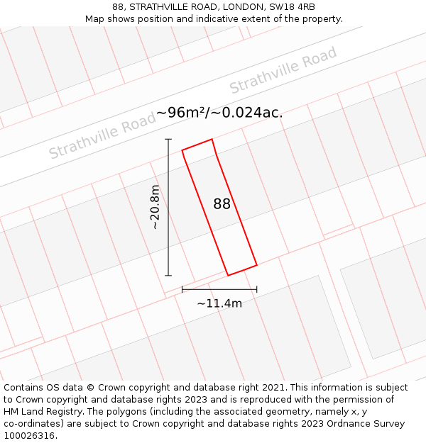 88, STRATHVILLE ROAD, LONDON, SW18 4RB: Plot and title map