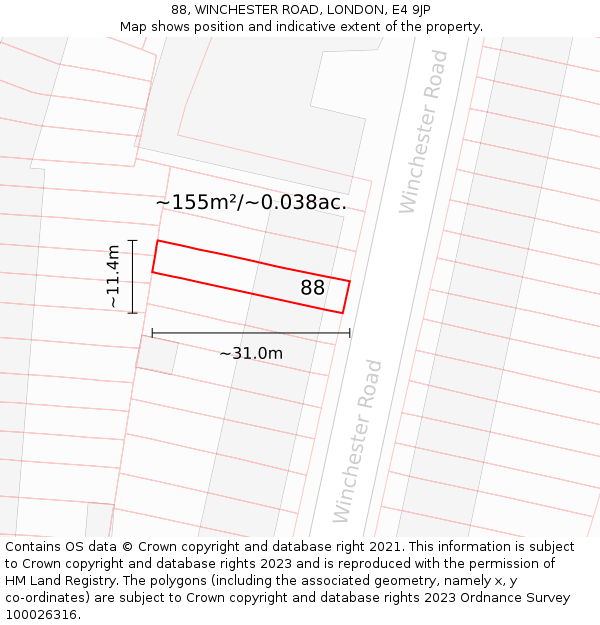 88, WINCHESTER ROAD, LONDON, E4 9JP: Plot and title map