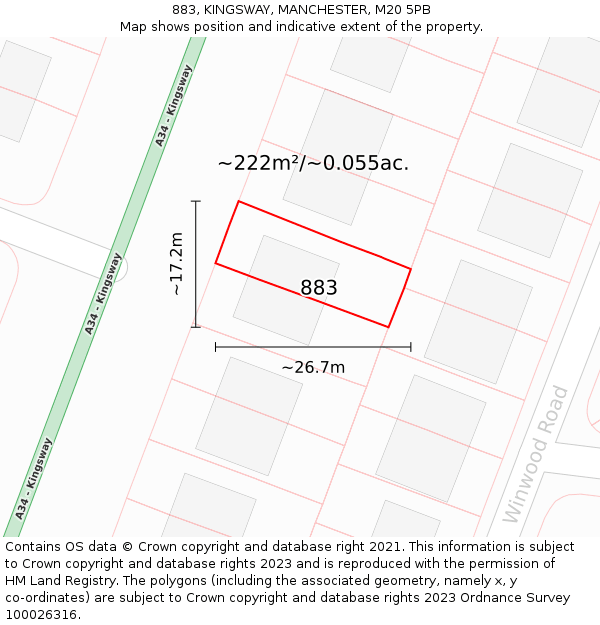 883, KINGSWAY, MANCHESTER, M20 5PB: Plot and title map