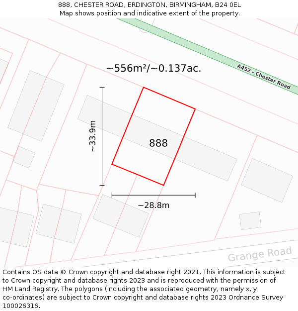 888, CHESTER ROAD, ERDINGTON, BIRMINGHAM, B24 0EL: Plot and title map