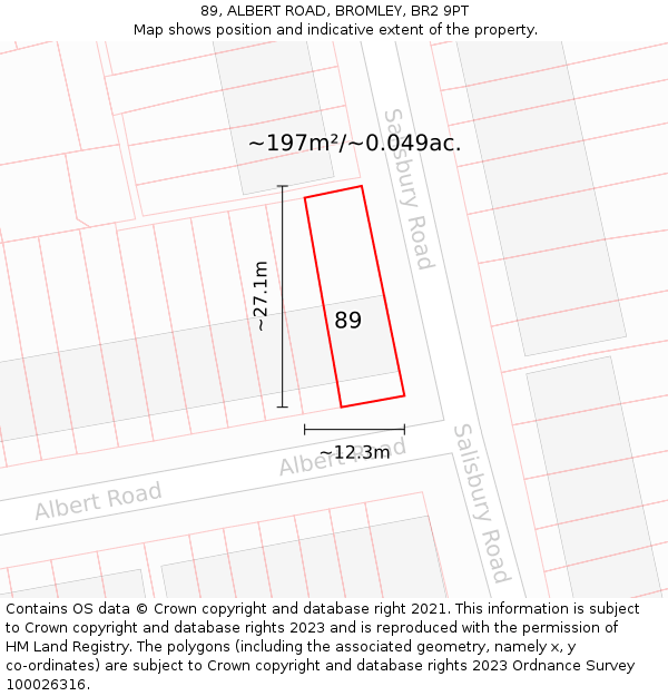 89, ALBERT ROAD, BROMLEY, BR2 9PT: Plot and title map
