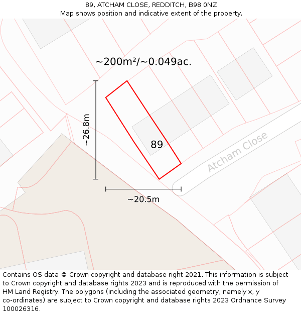 89, ATCHAM CLOSE, REDDITCH, B98 0NZ: Plot and title map