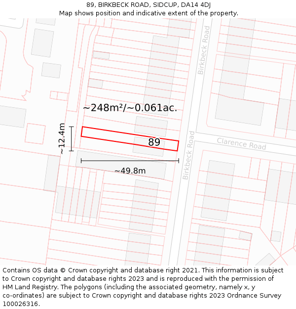 89, BIRKBECK ROAD, SIDCUP, DA14 4DJ: Plot and title map