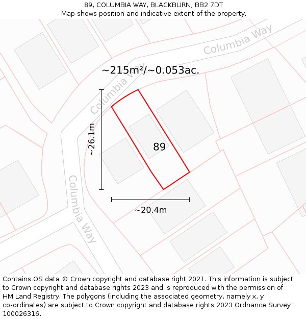 89, COLUMBIA WAY, BLACKBURN, BB2 7DT: Plot and title map