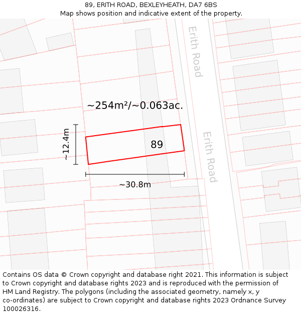 89, ERITH ROAD, BEXLEYHEATH, DA7 6BS: Plot and title map