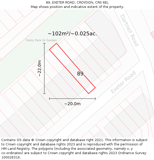 89, EXETER ROAD, CROYDON, CR0 6EL: Plot and title map