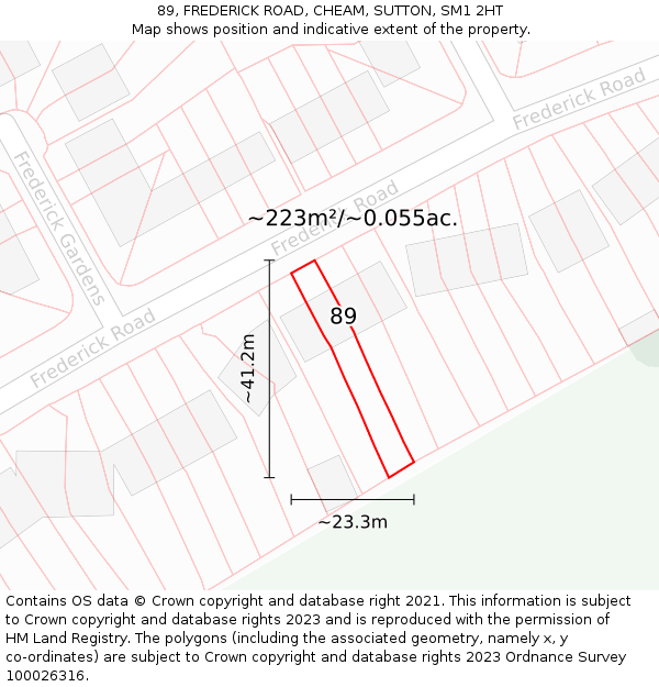 89, FREDERICK ROAD, CHEAM, SUTTON, SM1 2HT: Plot and title map