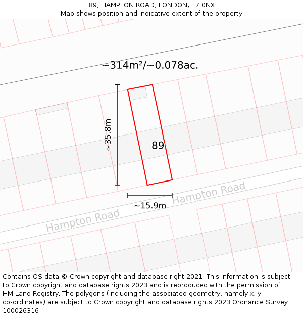 89, HAMPTON ROAD, LONDON, E7 0NX: Plot and title map