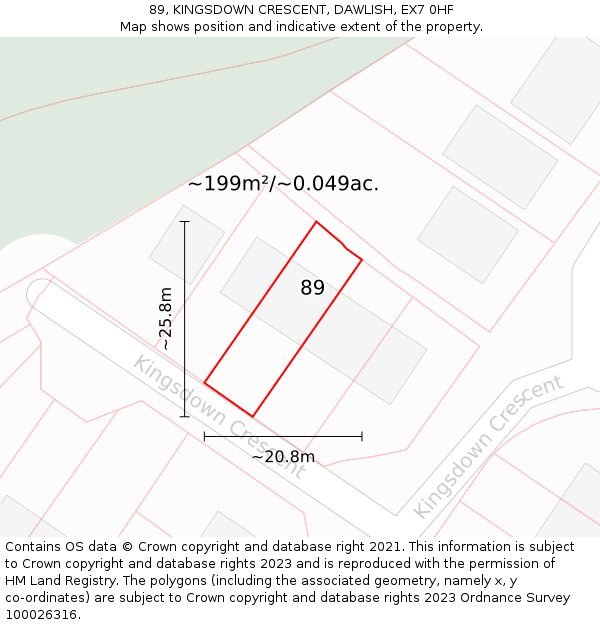 89, KINGSDOWN CRESCENT, DAWLISH, EX7 0HF: Plot and title map