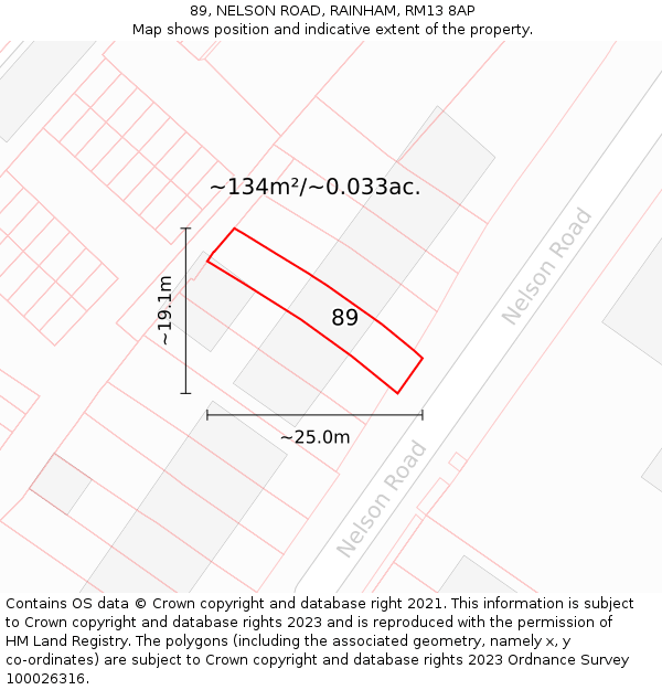 89, NELSON ROAD, RAINHAM, RM13 8AP: Plot and title map