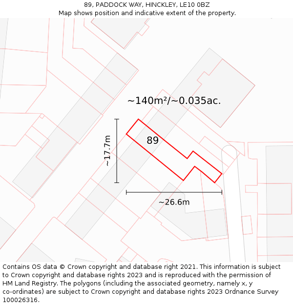 89, PADDOCK WAY, HINCKLEY, LE10 0BZ: Plot and title map