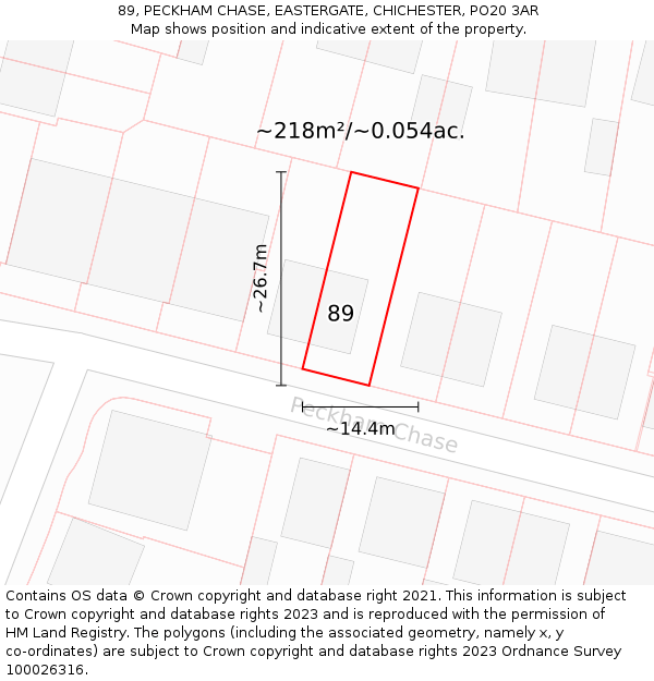 89, PECKHAM CHASE, EASTERGATE, CHICHESTER, PO20 3AR: Plot and title map
