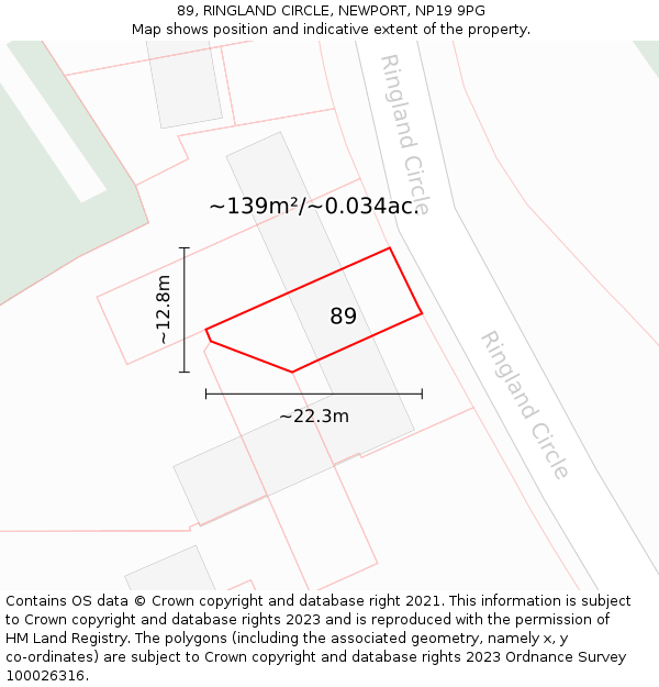 89, RINGLAND CIRCLE, NEWPORT, NP19 9PG: Plot and title map