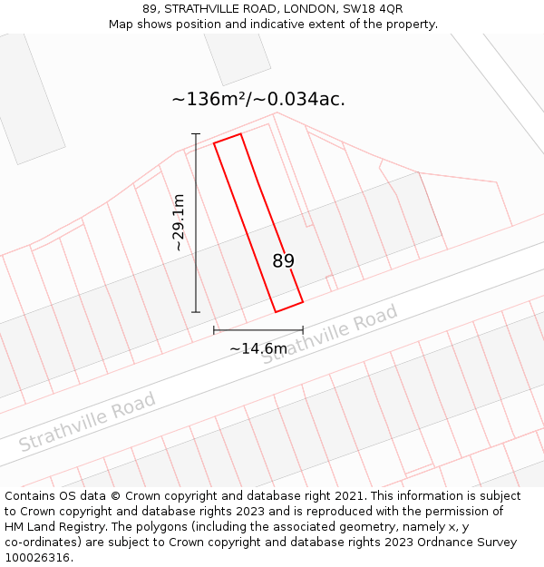 89, STRATHVILLE ROAD, LONDON, SW18 4QR: Plot and title map
