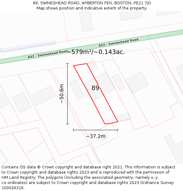 89, SWINESHEAD ROAD, WYBERTON FEN, BOSTON, PE21 7JG: Plot and title map