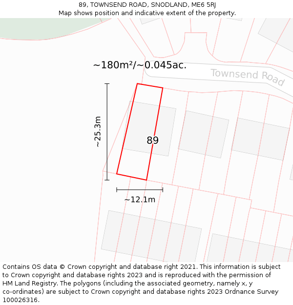 89, TOWNSEND ROAD, SNODLAND, ME6 5RJ: Plot and title map