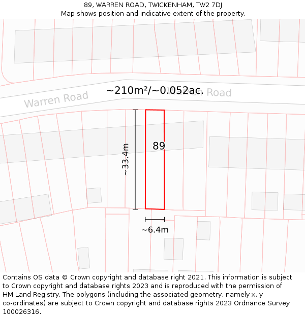 89, WARREN ROAD, TWICKENHAM, TW2 7DJ: Plot and title map