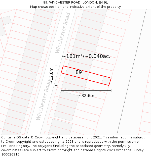 89, WINCHESTER ROAD, LONDON, E4 9LJ: Plot and title map