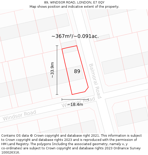 89, WINDSOR ROAD, LONDON, E7 0QY: Plot and title map