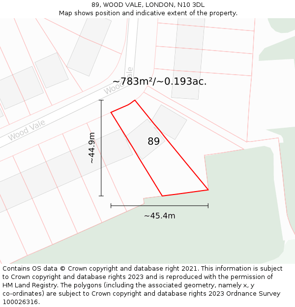 89, WOOD VALE, LONDON, N10 3DL: Plot and title map