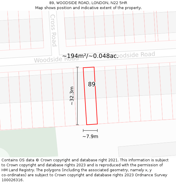 89, WOODSIDE ROAD, LONDON, N22 5HR: Plot and title map