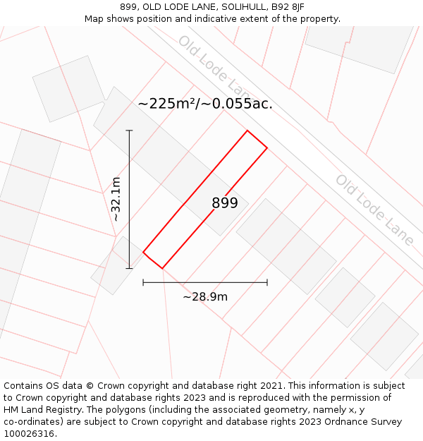 899, OLD LODE LANE, SOLIHULL, B92 8JF: Plot and title map