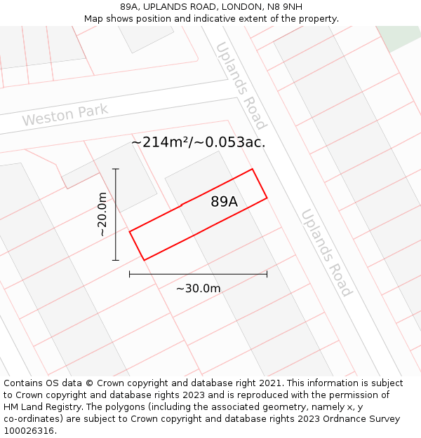 89A, UPLANDS ROAD, LONDON, N8 9NH: Plot and title map