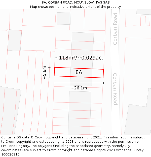 8A, CORBAN ROAD, HOUNSLOW, TW3 3AS: Plot and title map