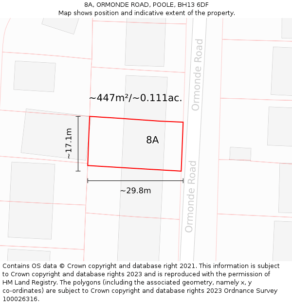 8A, ORMONDE ROAD, POOLE, BH13 6DF: Plot and title map