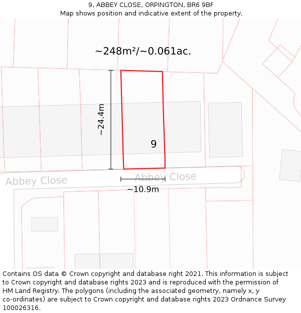 9, ABBEY CLOSE, ORPINGTON, BR6 9BF: Plot and title map