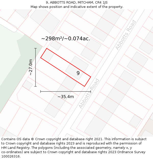 9, ABBOTTS ROAD, MITCHAM, CR4 1JS: Plot and title map