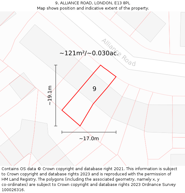9, ALLIANCE ROAD, LONDON, E13 8PL: Plot and title map