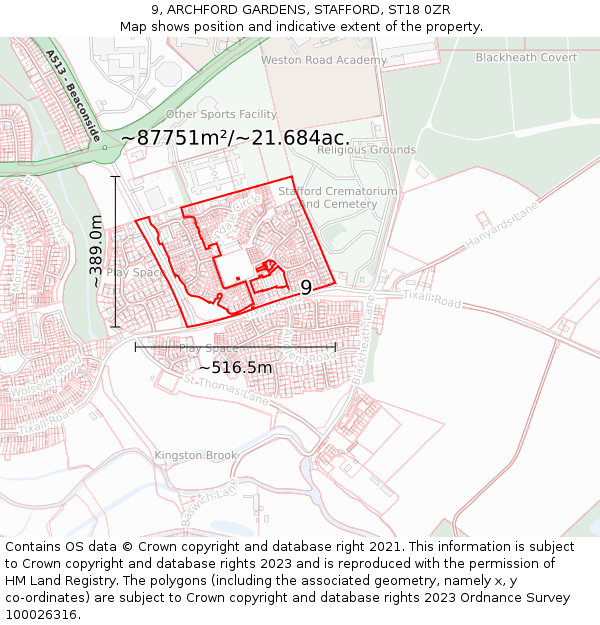 9, ARCHFORD GARDENS, STAFFORD, ST18 0ZR: Plot and title map