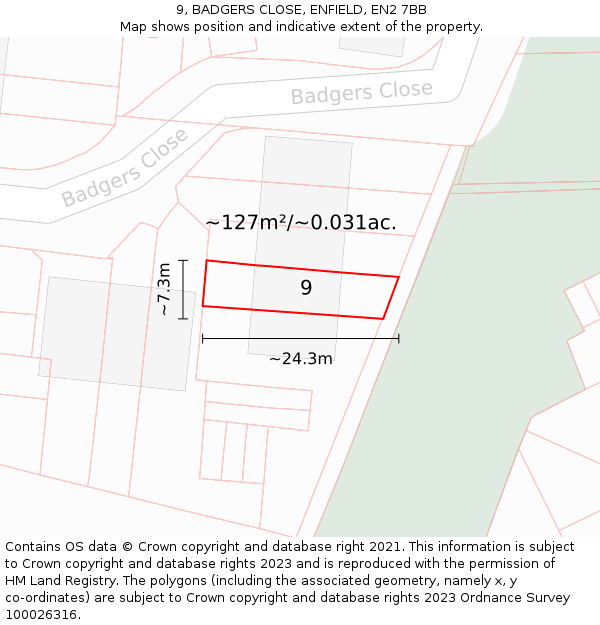 9, BADGERS CLOSE, ENFIELD, EN2 7BB: Plot and title map