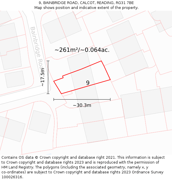 9, BAINBRIDGE ROAD, CALCOT, READING, RG31 7BE: Plot and title map