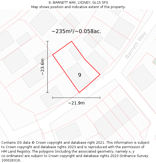 9, BARNETT WAY, LYDNEY, GL15 5FS: Plot and title map