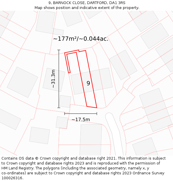 9, BARNOCK CLOSE, DARTFORD, DA1 3RS: Plot and title map