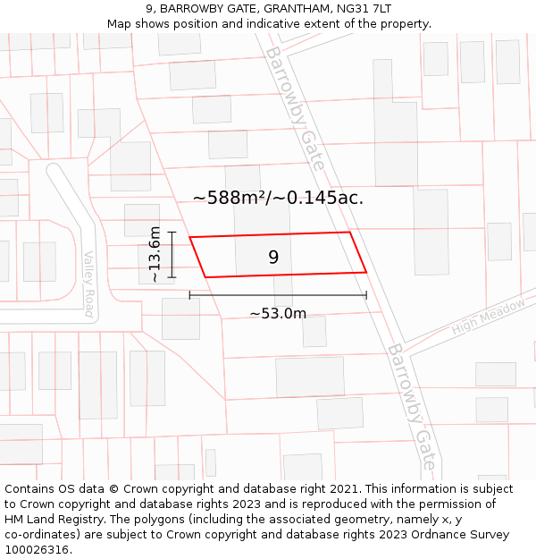 9, BARROWBY GATE, GRANTHAM, NG31 7LT: Plot and title map