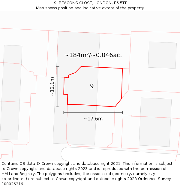 9, BEACONS CLOSE, LONDON, E6 5TT: Plot and title map