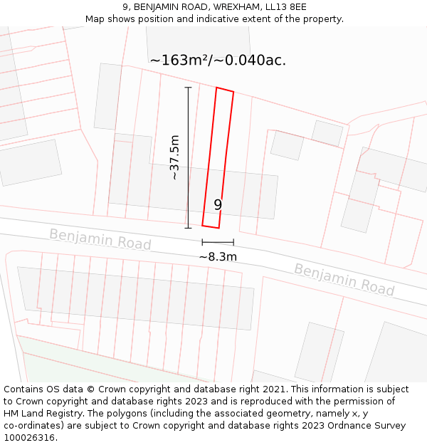 9, BENJAMIN ROAD, WREXHAM, LL13 8EE: Plot and title map
