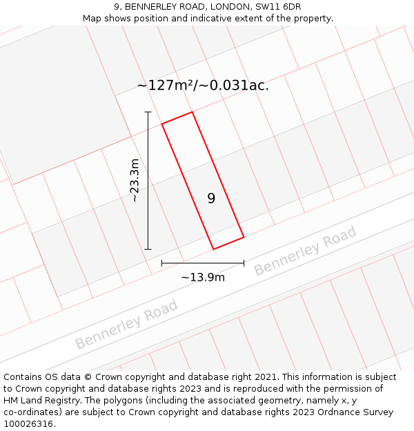 9, BENNERLEY ROAD, LONDON, SW11 6DR: Plot and title map